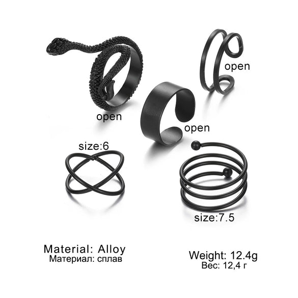 Wholesale Alloy Geometric Snake Cross Spiral Joint Ring Set Creative Retro Electroplated Unisex