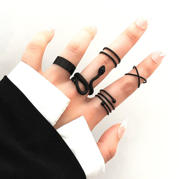 Wholesale Alloy Geometric Snake Cross Spiral Joint Ring Set Creative Retro Electroplated Unisex