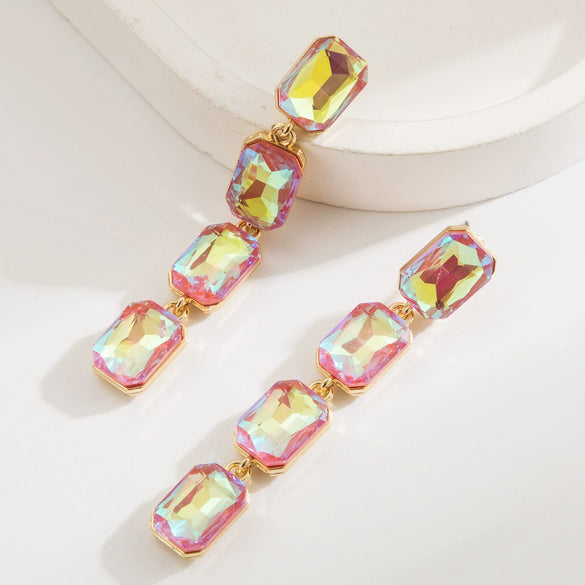 Wholesale Alloy Geometric Square Cshaped Long Earrings Set With Diamonds For Women