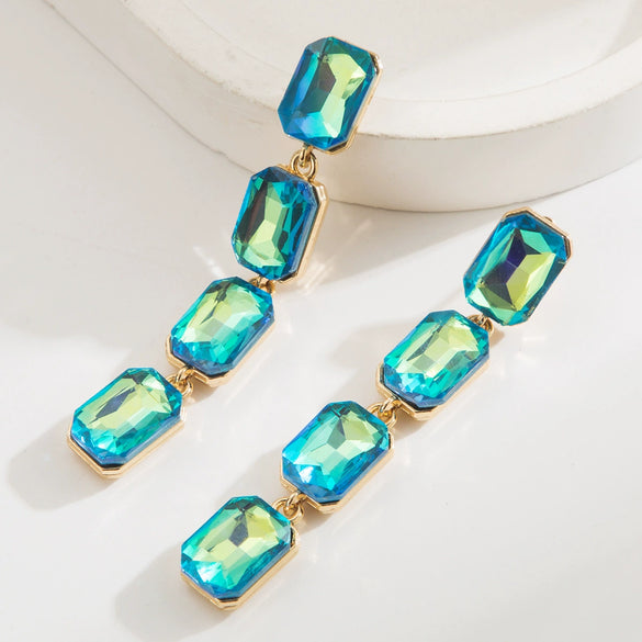 Wholesale Alloy Geometric Square Cshaped Long Earrings Set With Diamonds For Women