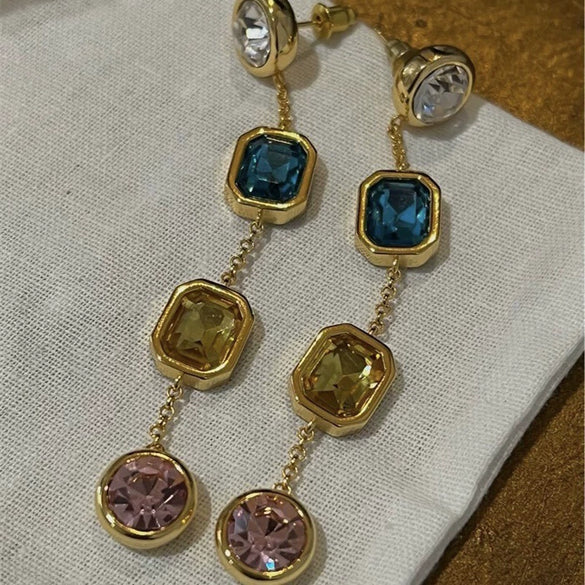 Wholesale Alloy Geometric Square Gem Tassel Earrings For Women With Electroplating Treatment Light Luxury And High Grade Style