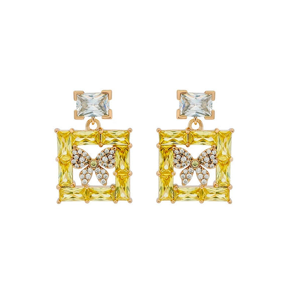 Wholesale Alloy Geometric Square Inlaid Zirconia Colorful Gemstone Animal Style Butterfly Earrings