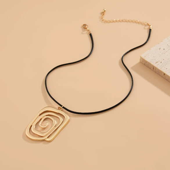 Wholesale Alloy Geometric Square Spiral Pendant Necklace For Women With Dripping Oil Design And Wax Thread