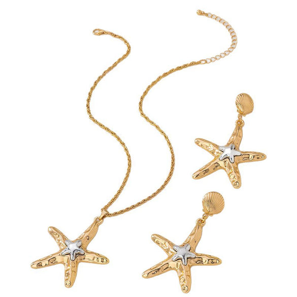 Wholesale Alloy Geometric Starfish Pendant Necklace And Earring Set For Women With Electroplating Design