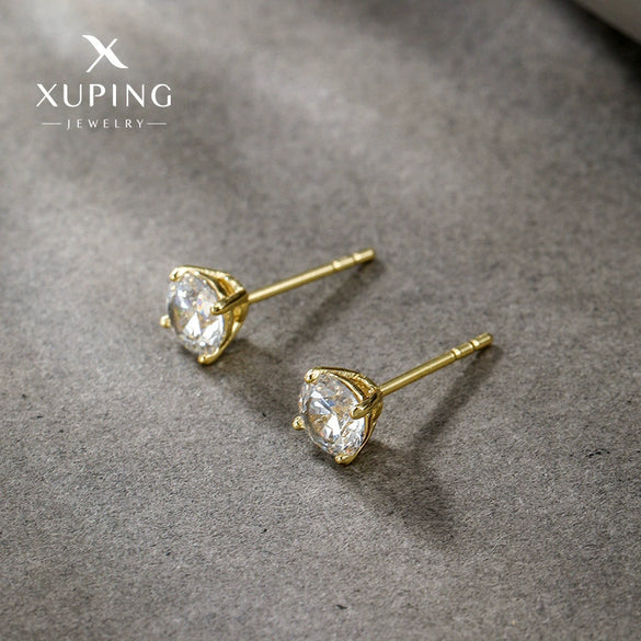 Wholesale Alloy Geometric Style Electroplated Fourclaw Single Zircon Earrings For Women