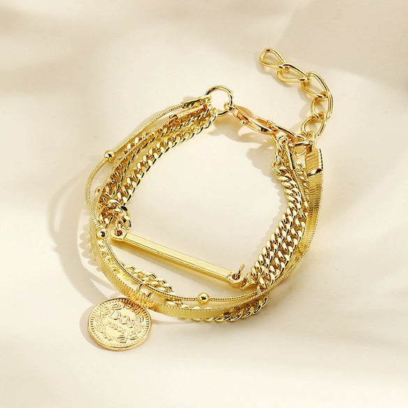 Wholesale Alloy Geometric Style Electroplated Multilayer Women's Bracelet