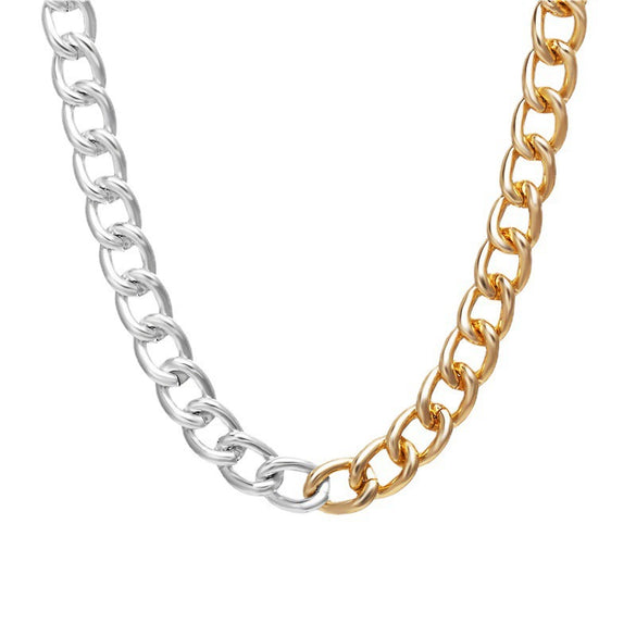 Wholesale Alloy Gold And Silver Stitching Clavicle Chain With Geometric Pattern Electroplated