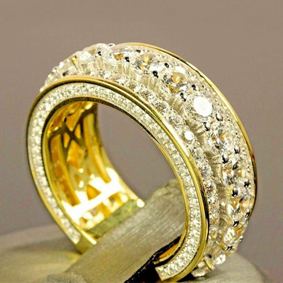 Wholesale Alloy Gold Full Diamond Round Geometric Unisex Ring Jewelry