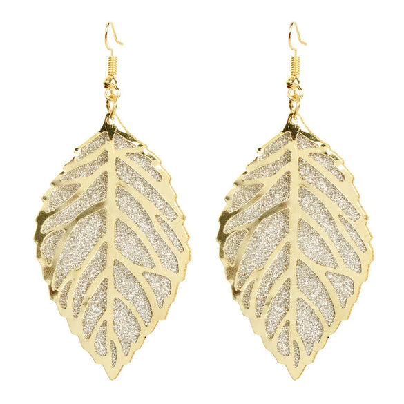 Wholesale Alloy Gold Plated Geometric Leaf Frosted Earrings For Women Simple Retro Style