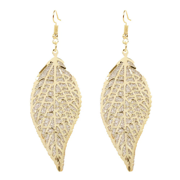 Wholesale Alloy Gold Plated Geometric Leaf Frosted Earrings For Women Simple Retro Style
