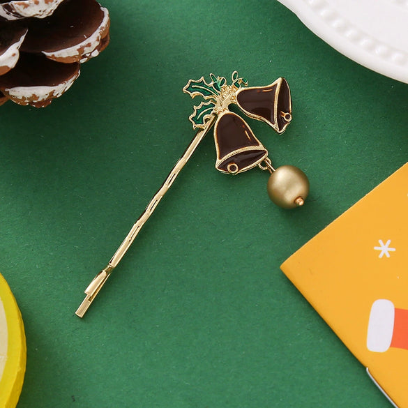 Wholesale Alloy Hair Clips With Christmas Snowman Elk Bell Electroplated Women's Hair Accessories