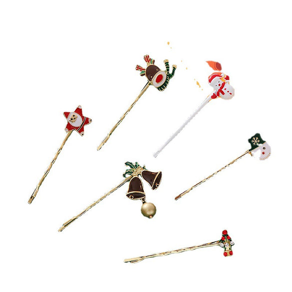 Wholesale Alloy Hair Clips With Christmas Snowman Elk Bell Electroplated Women's Hair Accessories