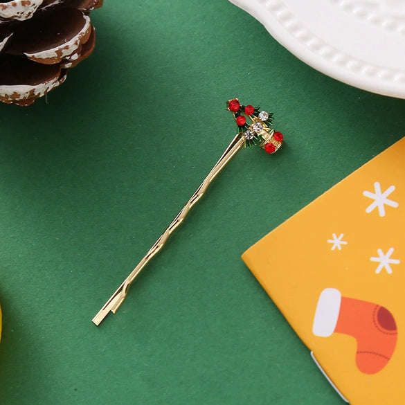 Wholesale Alloy Hair Clips With Christmas Snowman Elk Bell Electroplated Women's Hair Accessories