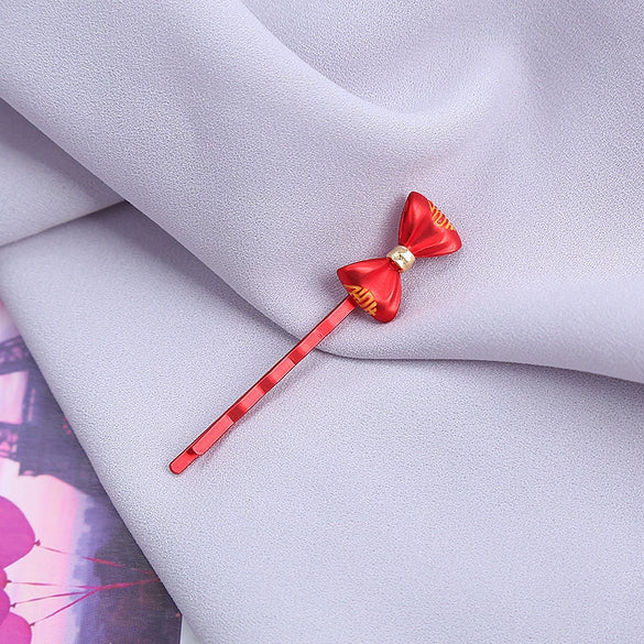 Wholesale Alloy Hairpin With Frosted Bow And Double Happiness Pattern Electroplated Baking Varnish For Women