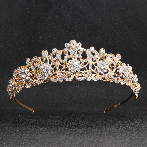 Wholesale Alloy Handmade Retro Baroque Round Cake Crown Diamond Headband Women's Hair Accessories