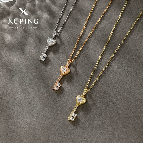Wholesale Alloy Heart Key Necklace Pendant With Microinlaid Zircon Electroplating Geometric Light Luxury Style