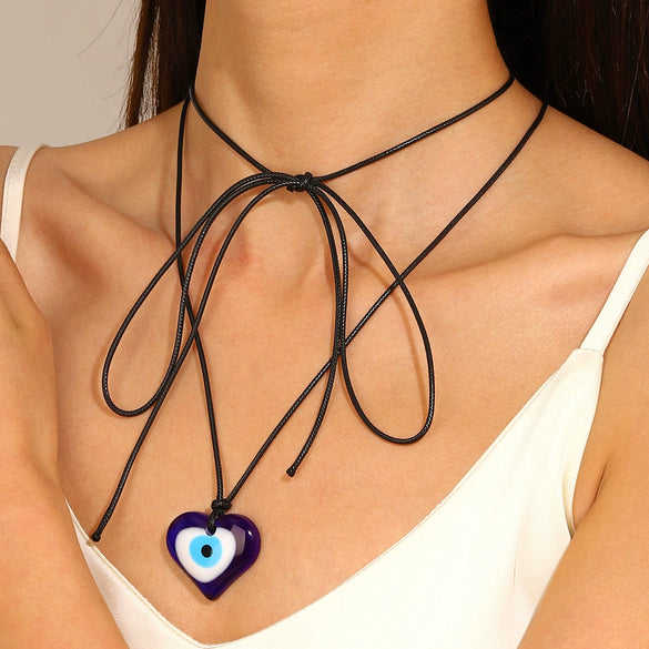 Wholesale Alloy Heart Shape Pendant Necklace With Thread Rope Chain And Electroplating Treatment