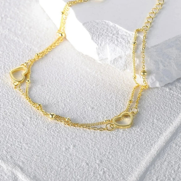 Wholesale Alloy Heart Shape Women's Double Layer Electroplated Love Bracelet