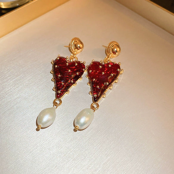 Wholesale Alloy High Sense Retro Geometric Electroplated Red Tassel Women's Earrings
