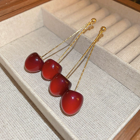 Wholesale Alloy High Sense Retro Geometric Electroplated Red Tassel Women's Earrings