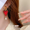 Wholesale Alloy High Sense Retro Geometric Electroplated Red Tassel Women's Earrings