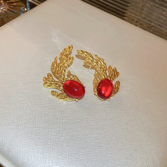 Wholesale Alloy High Sense Retro Geometric Electroplated Red Tassel Women's Earrings