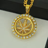 Wholesale Alloy Hip Hop Diamond Maple Leaf Turntable Rotatable Pendant Necklace For Men