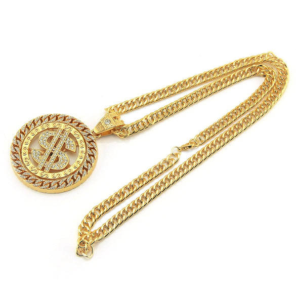 Wholesale Alloy Hip Hop Geometric Diamondencrusted Dollar Pendant Necklace For Men With Cuban Chain