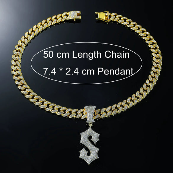 Wholesale Alloy Hip Hop Style Cuban Chain With English Letter S Pendant And Diamond Design Men's Necklace