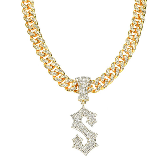 Wholesale Alloy Hip Hop Style Cuban Chain With English Letter S Pendant And Diamond Design Men's Necklace