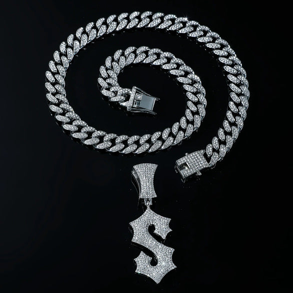 Wholesale Alloy Hip Hop Style Cuban Chain With English Letter S Pendant And Diamond Design Men's Necklace