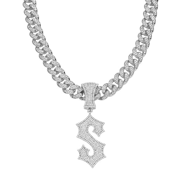 Wholesale Alloy Hip Hop Style Cuban Chain With English Letter S Pendant And Diamond Design Men's Necklace