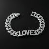 Wholesale Alloy Hip Hop Style Diamond Letter Love Cuban Chain Bracelet For Men