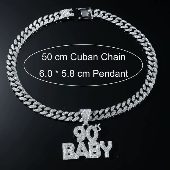 Wholesale Alloy Hiphop Exaggerated Letters Diamond Pendant Necklace For Men With Cuban Chain