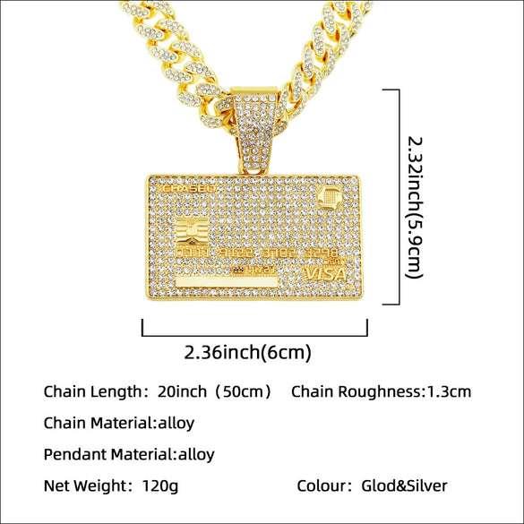 Wholesale Alloy Hiphop Geometric Diamond Pendant Necklace With Cuban Chain For Men