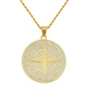 Wholesale Alloy Hiphop Geometric Diamond Round Pendant Long Necklace For Men With Twist Chain