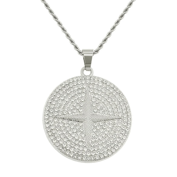 Wholesale Alloy Hiphop Geometric Diamond Round Pendant Long Necklace For Men With Twist Chain