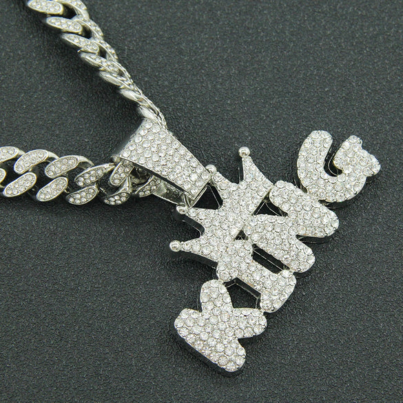 Wholesale Alloy Hiphop Letter Pendant Necklace With Diamond Treatment And Cuban Chain
