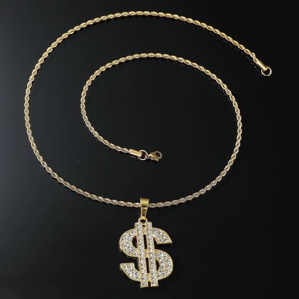 Wholesale Alloy Hiphop Style Dollar Symbol Pendant Jewelry With Diamond And Letters Numbers Text Pattern