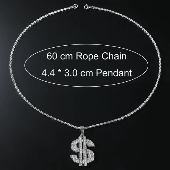Wholesale Alloy Hiphop Style Dollar Symbol Pendant Jewelry With Diamond And Letters Numbers Text Pattern