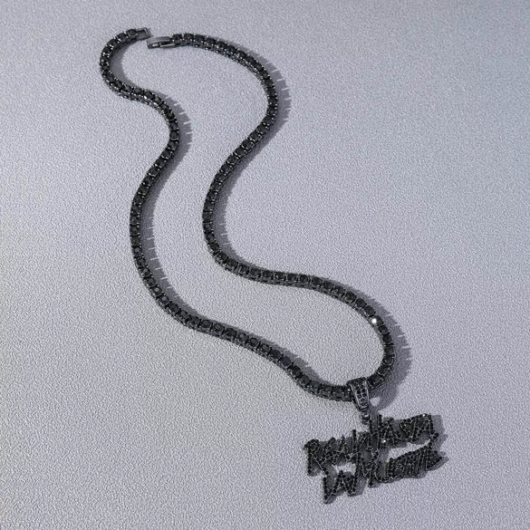 Wholesale Alloy Hiphop Style Geometric Letter Double Row Diamond Pendant Necklace For Men