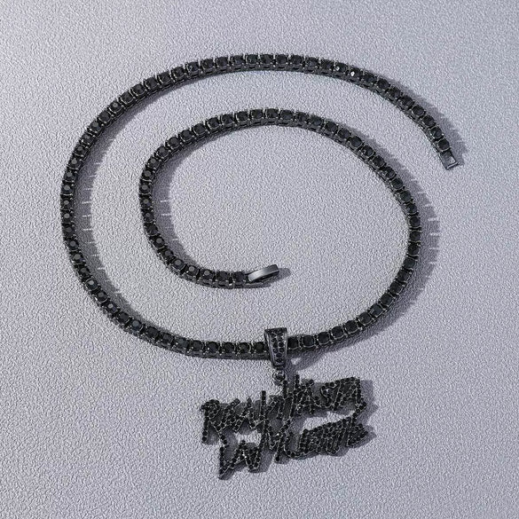 Wholesale Alloy Hiphop Style Geometric Letter Double Row Diamond Pendant Necklace For Men