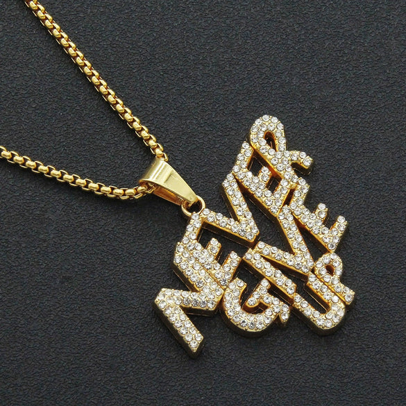 Wholesale Alloy Hiphop Style Letter Pendant Necklace With Diamond Stitching