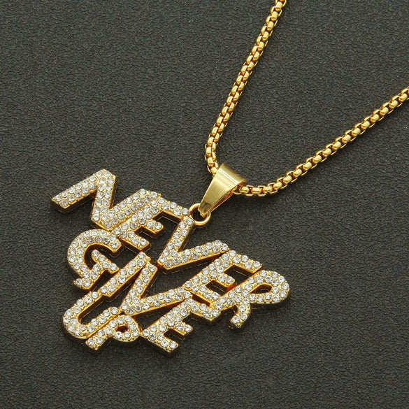 Wholesale Alloy Hiphop Style Letter Pendant Necklace With Diamond Stitching