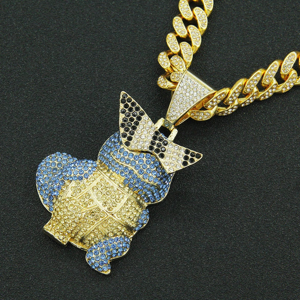 Wholesale Alloy Hiphop Style Threedimensional Cartoon Animal Pendant Necklace With Diamond Inlay And Cuban Chain