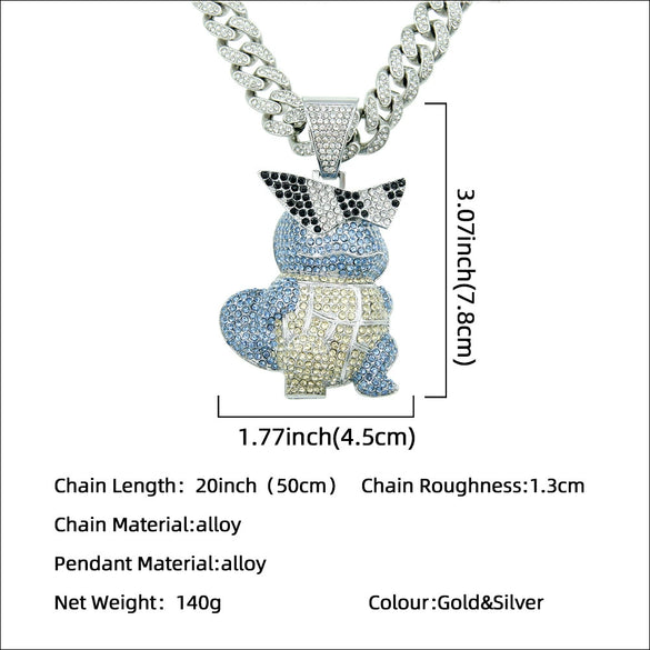 Wholesale Alloy Hiphop Style Threedimensional Cartoon Animal Pendant Necklace With Diamond Inlay And Cuban Chain