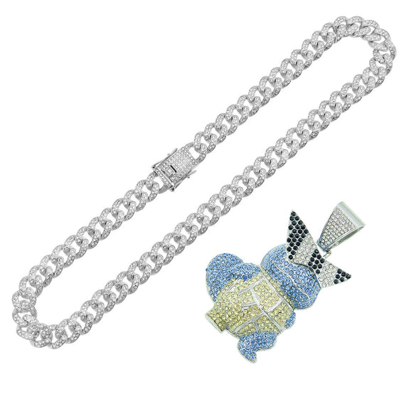 Wholesale Alloy Hiphop Style Threedimensional Cartoon Animal Pendant Necklace With Diamond Inlay And Cuban Chain