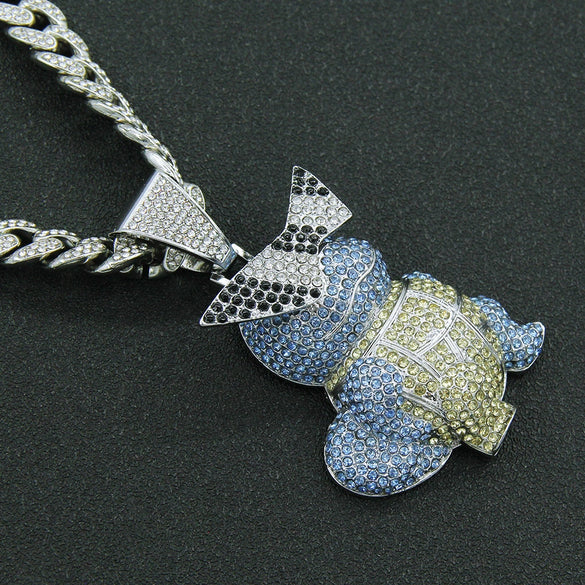 Wholesale Alloy Hiphop Style Threedimensional Cartoon Animal Pendant Necklace With Diamond Inlay And Cuban Chain