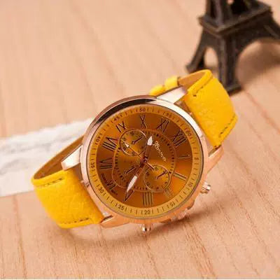 Wholesale Alloy Imitation Leather Strap Quartz Watch With Round Dial And Roman Numeral Scale Leisure Style