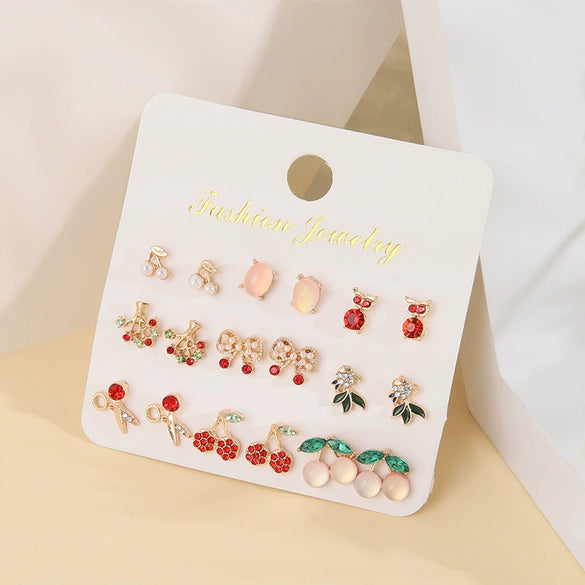 Wholesale Alloy Imitation Pearl Elegant Women's Earrings Set With Fruit Food Style And Geometric Pattern Electroplated